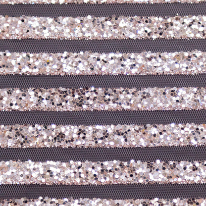 Metallic Silver Glitter and Pink Striped Tulle - Full