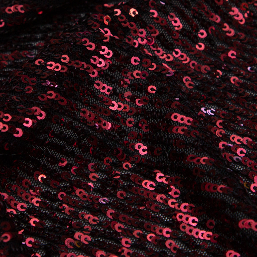 Stretch Mesh with Baby Sequins - Wine Stripes on Black Detail