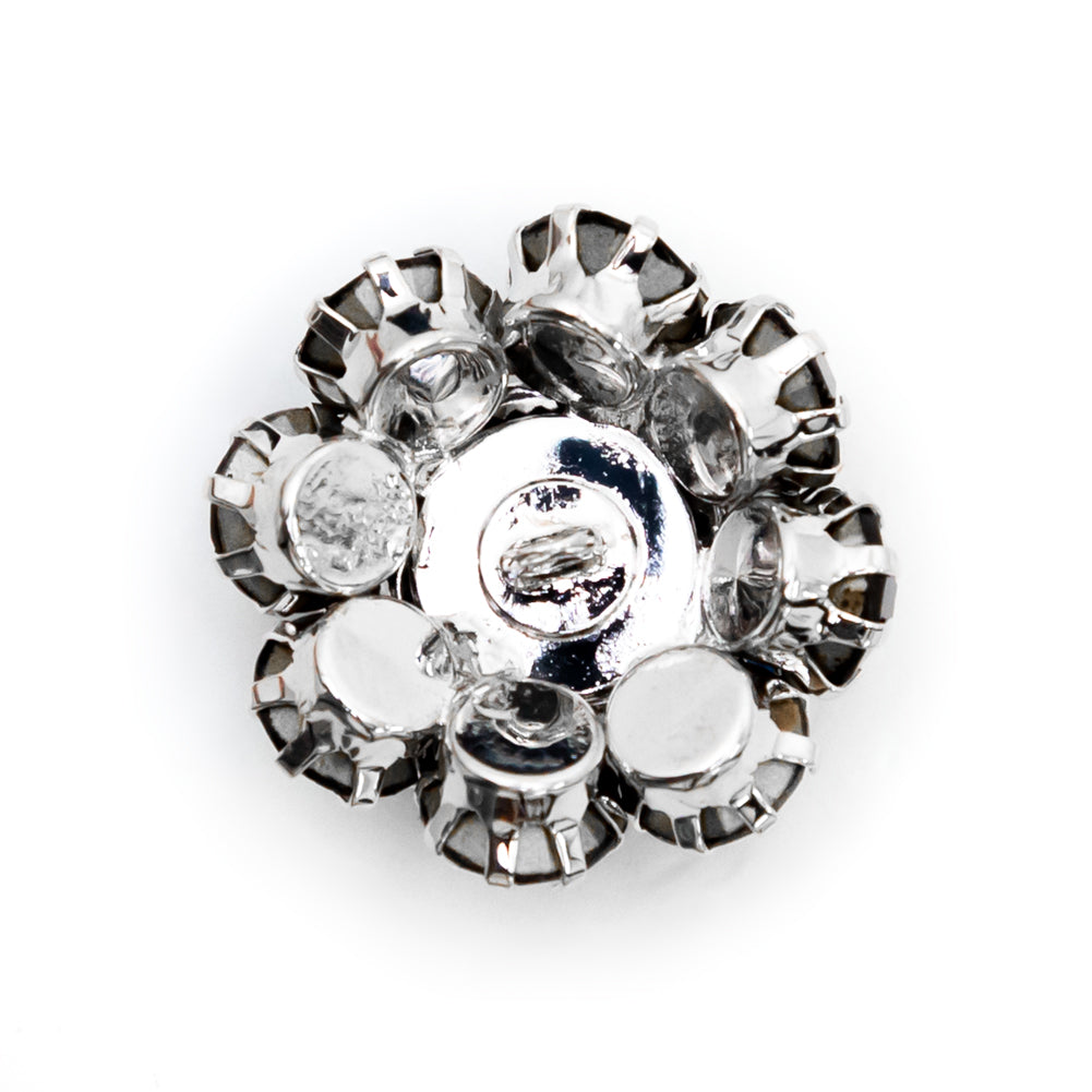 Italian Silver, Black and Crystal Rhinestone Button - 40L/25mm Detail