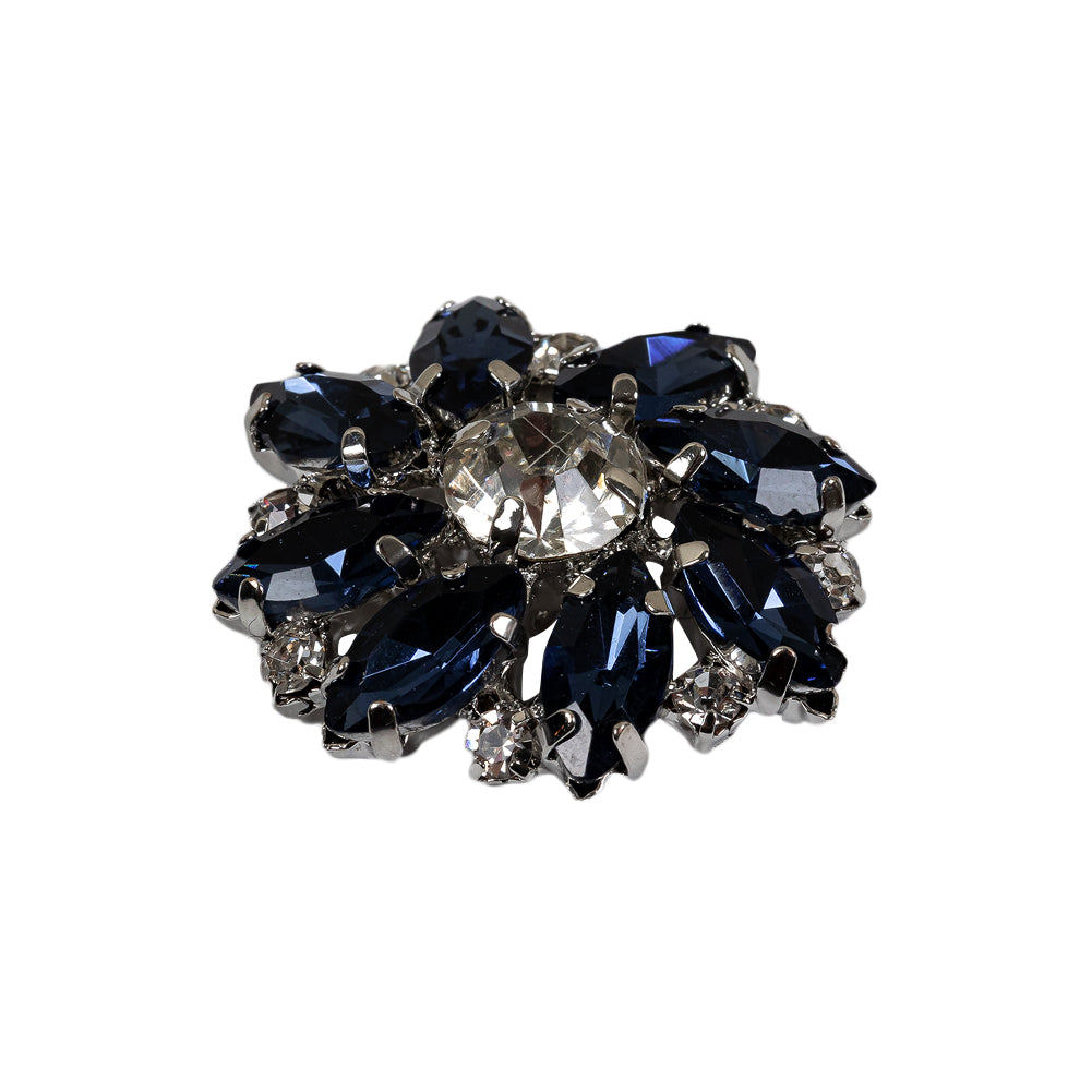 Italian Silver, Navy and Crystal Rhinestone Button - 40L/25.5mm - Folded