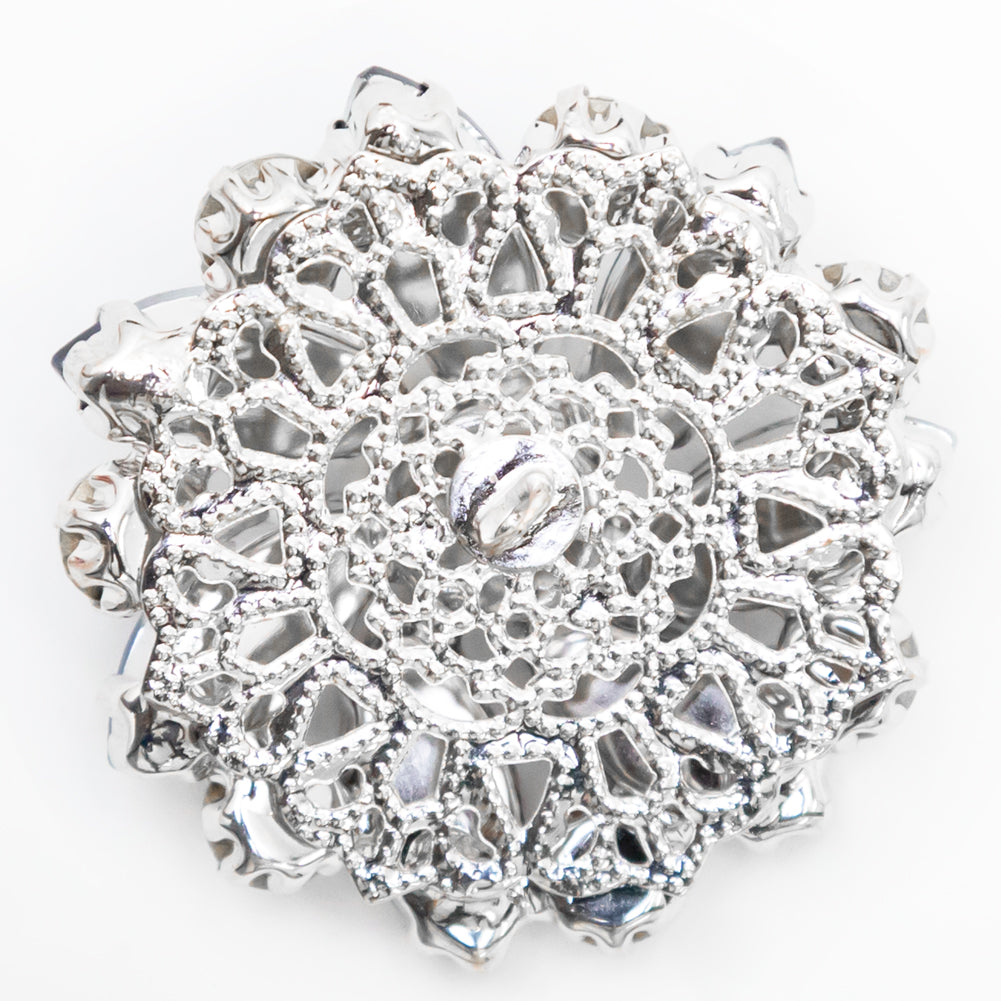 Italian Silver, Navy and Crystal Rhinestone Button - 58L/37mm - Detail