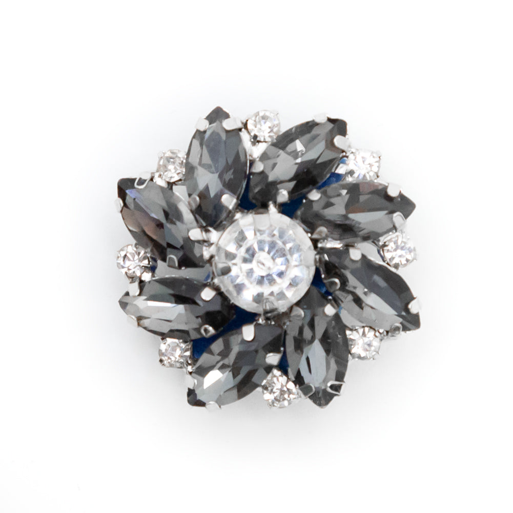 Italian Silver, Gunmetal and Crystal Rhinestone Button - 40L/25.5mm