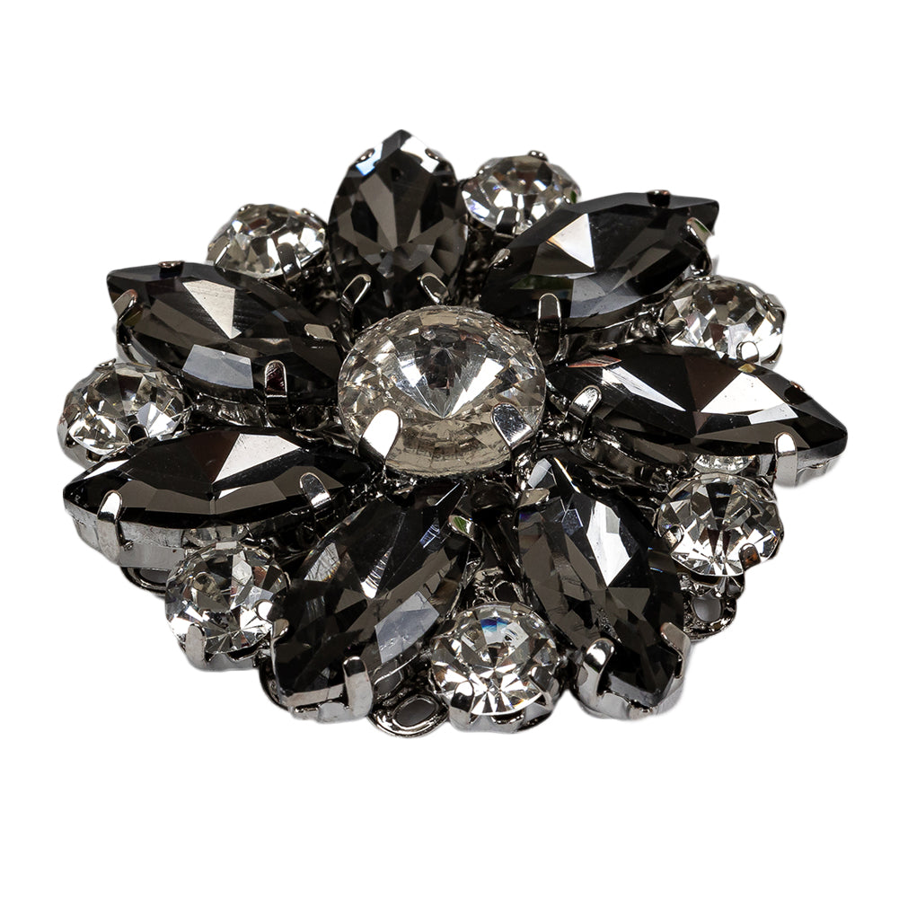 Italian Silver, Gunmetal and Crystal Rhinestone Button - 58L/37mm Folded