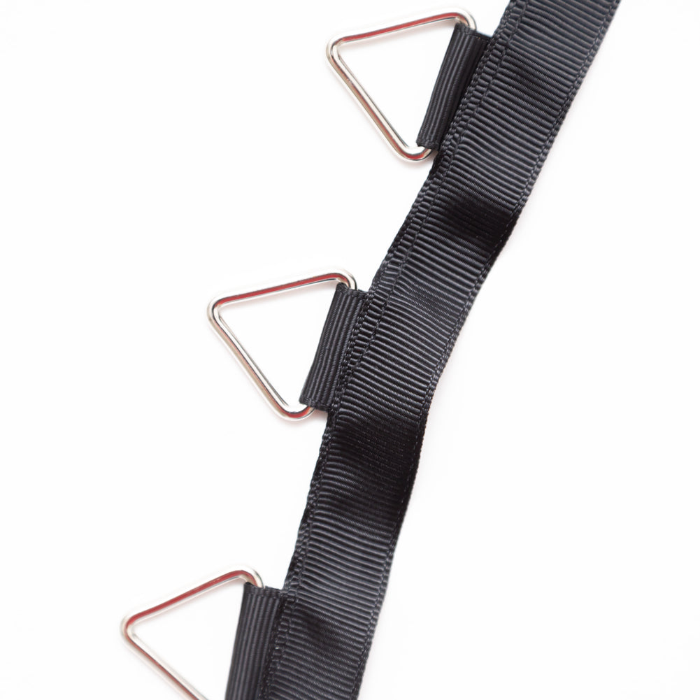 Italian Caviar Grosgrain Ribbon with Silver Metal Triangle Rings - 1.5 - Detail