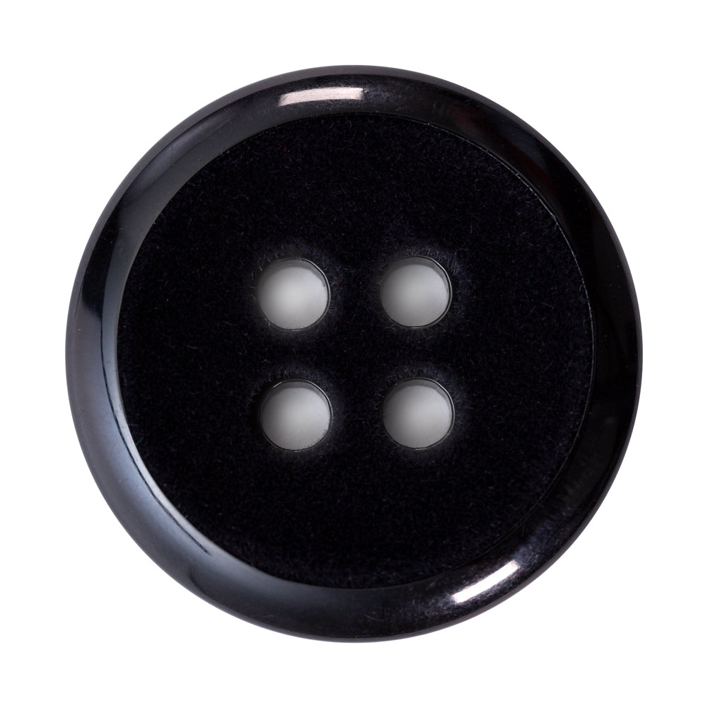 Italian Black 4-Hole Velvet-Faced Plastic Button - 54L/34mm