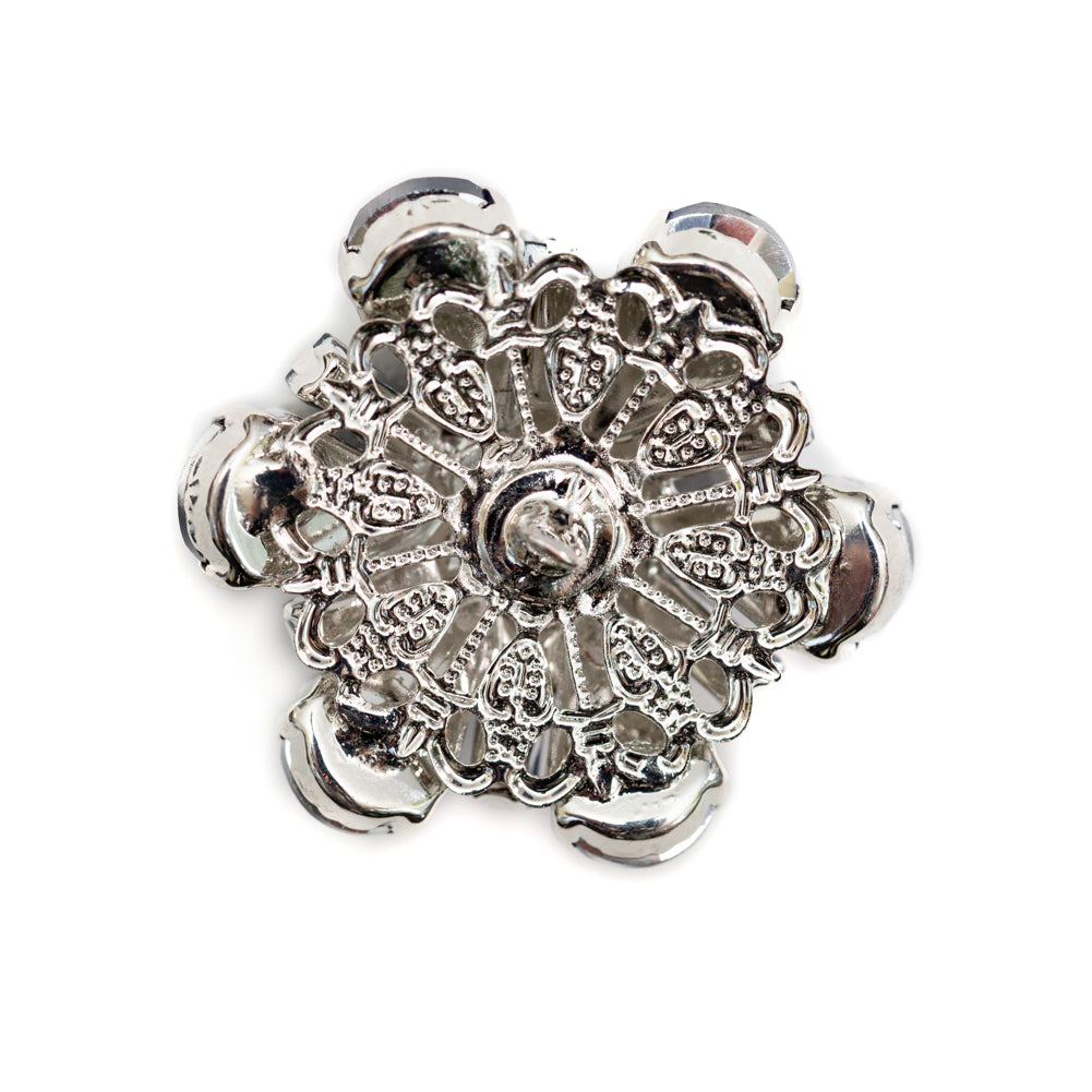Italian Silver, Navy and Crystal Rhinestone Button - 54L/34mm - Detail