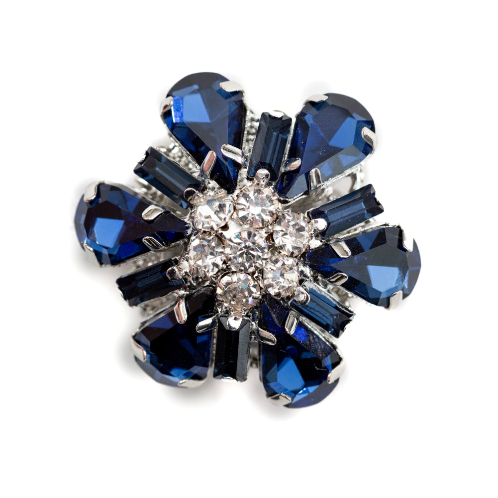 Italian Silver, Navy and Crystal Rhinestone Button - 54L/34mm