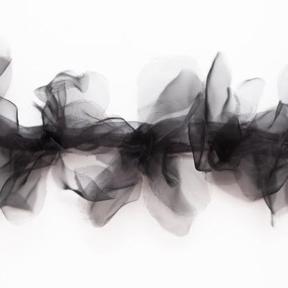 Italian Black 3D Organdy Floral Trim - 4" Detail