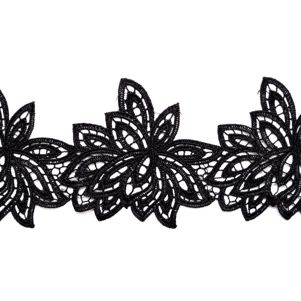 Fancy Black Floral Venise Lace Trim - 3.5 - Detail