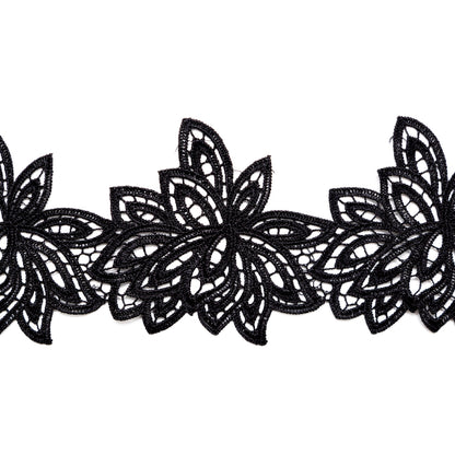 Fancy Black Floral Venise Lace Trim - 3.5 - Detail