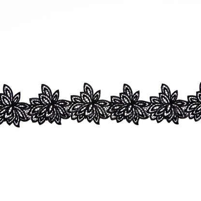 Fancy Black Floral Venise Lace Trim - 3.5