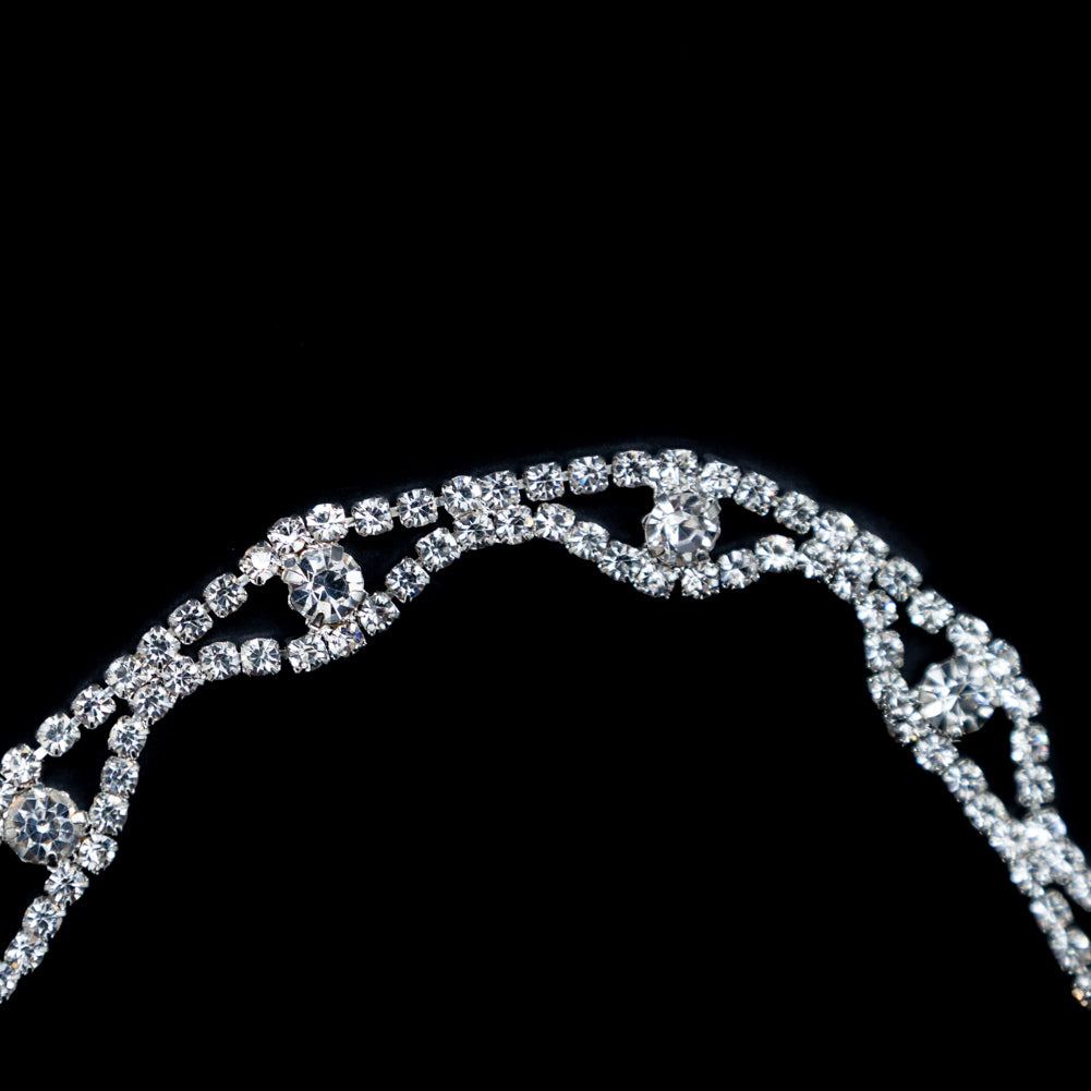 Silver and Crystal Wavy Rhinestone Trim - 0.375" Detail