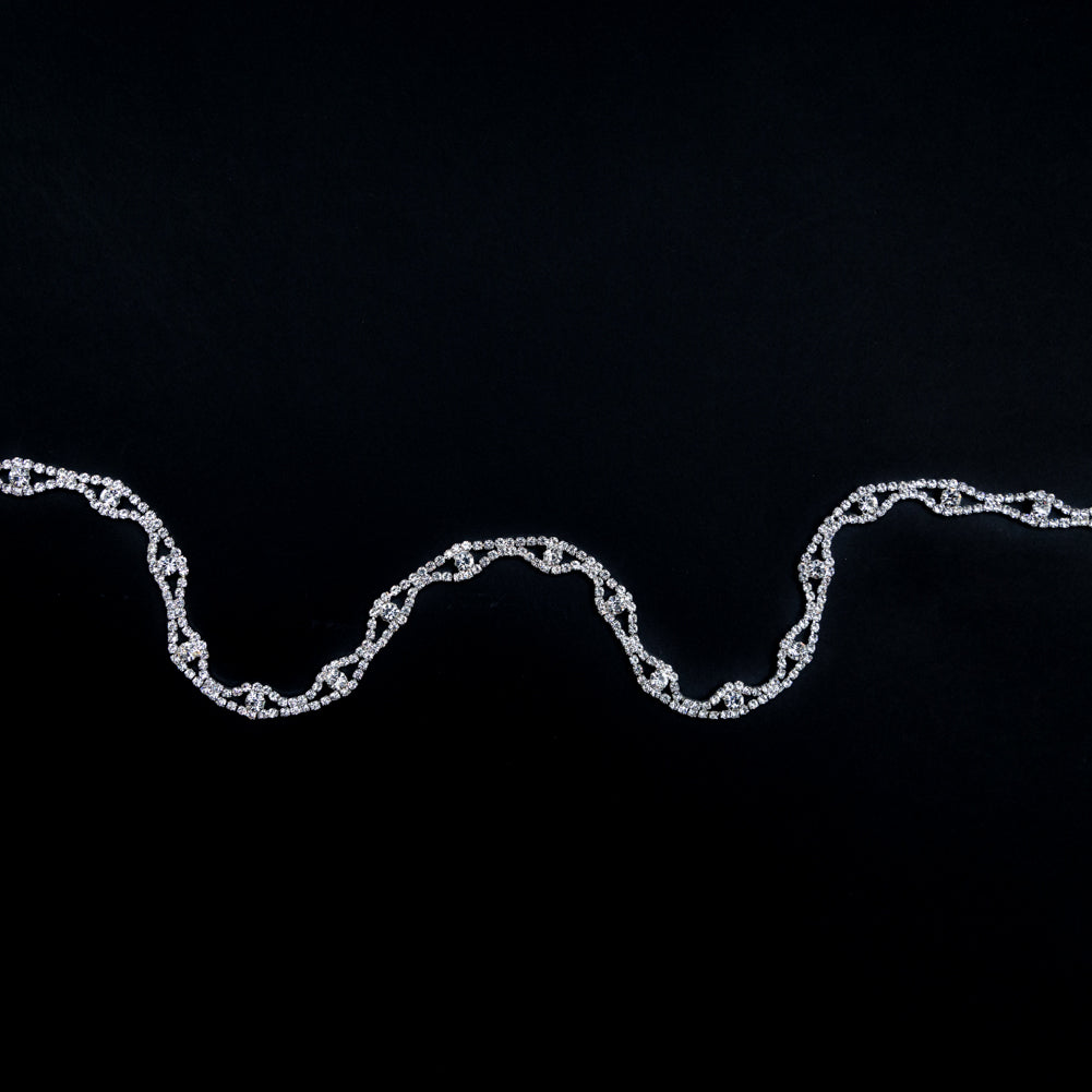 Silver and Crystal Wavy Rhinestone Trim - 0.375"