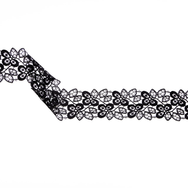 Fancy Black Floral Venise Lace Trim - 2.5"