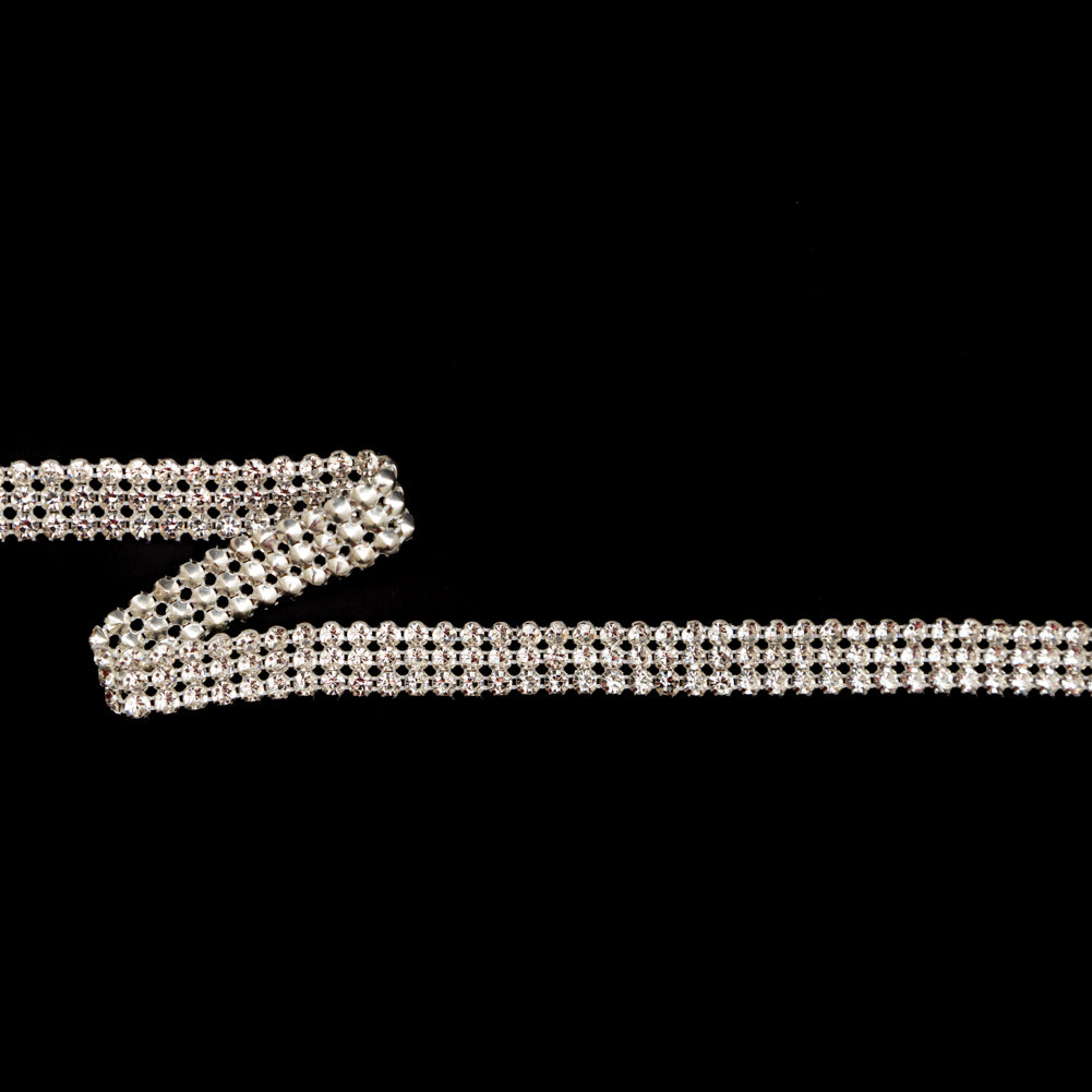 Silver and Crystal 3-Row Rhinestone Trim - 0.625