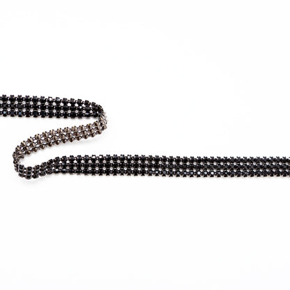 Gunmetal and Jet Black 3-Row Rhinestone Trim - 0.625"