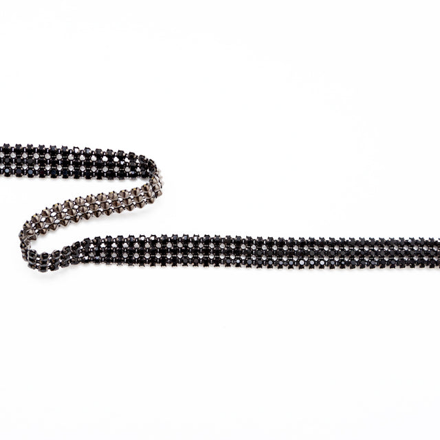 Gunmetal and Jet Black 3-Row Rhinestone Trim - 0.625"