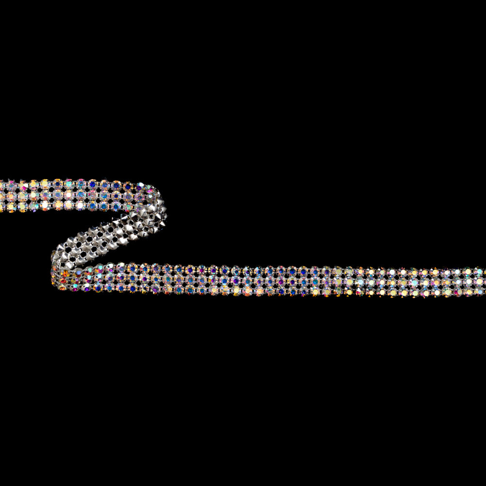 Silver and Iridescent Crystal 3-Row Rhinestone Trim - 0.625