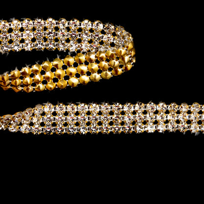 Gold and Crystal 3-Row Rhinestone Trim - 0.625 - Detail