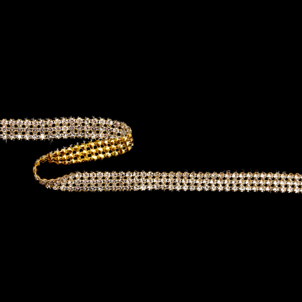 Gold and Crystal 3-Row Rhinestone Trim - 0.625