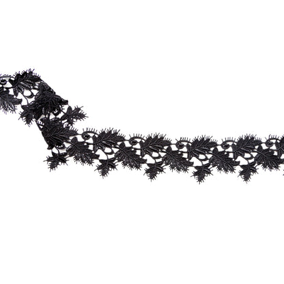 Fancy Black Leafy Venise Lace Trim - 2.25
