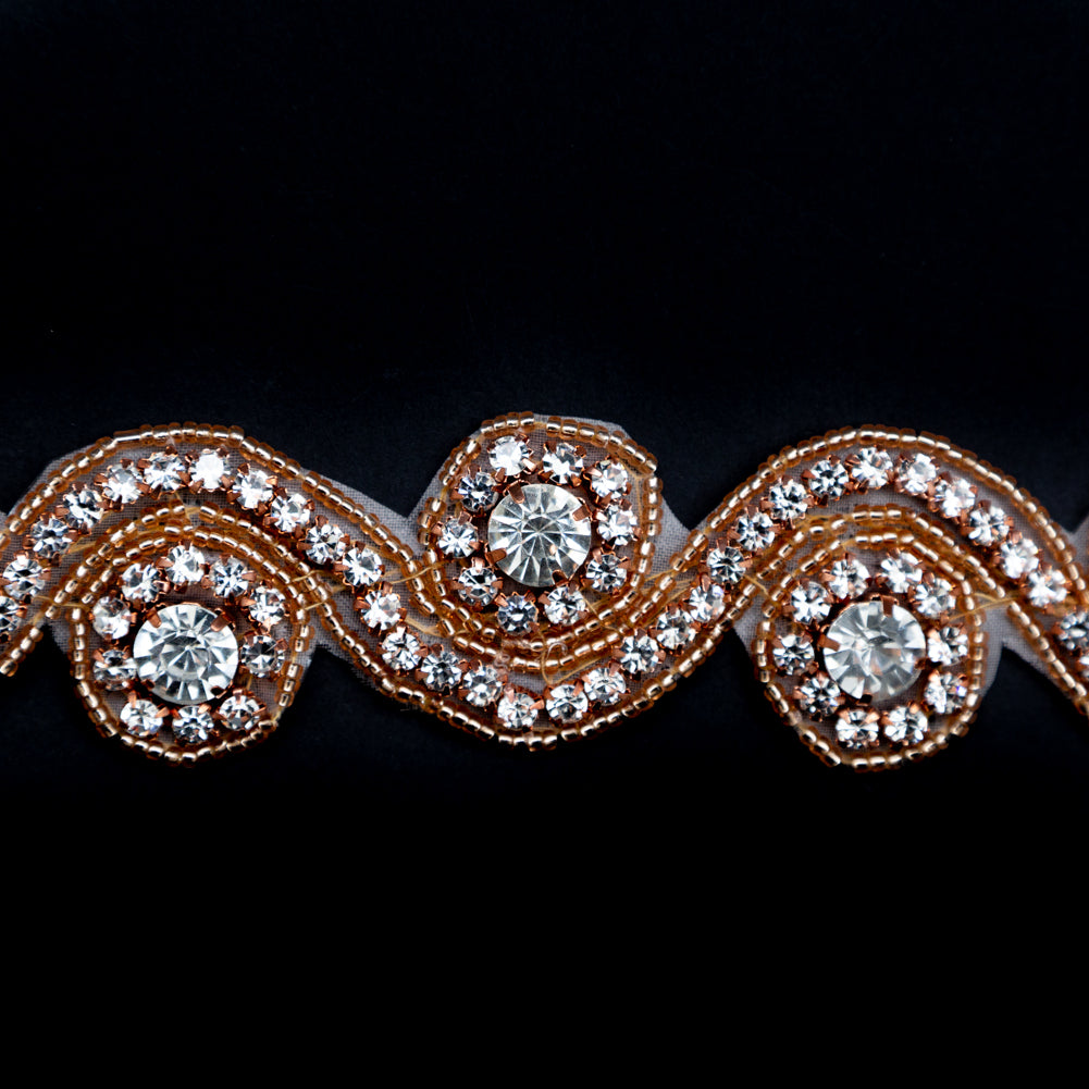 Rose Gold and Crystal Spiral Beaded Rhinestone Trim - 1.25" Detail