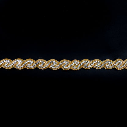 Gold and Crystal Zig Zag Beaded Rhinestone Trim - 1"