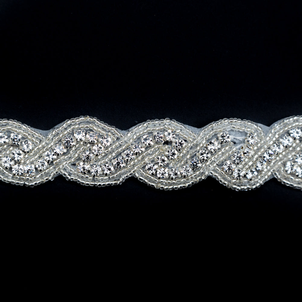 Silver and Crystal Zig Zag Beaded Rhinestone Trim - 1" Detail