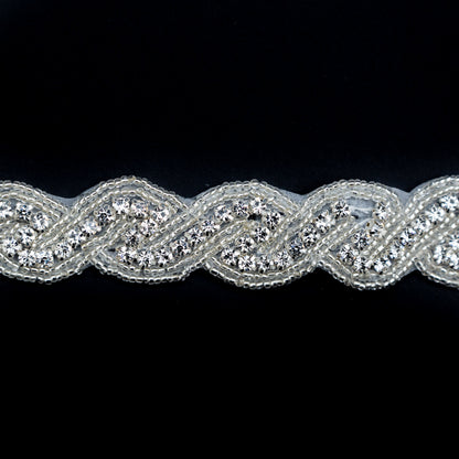 Silver and Crystal Zig Zag Beaded Rhinestone Trim - 1" Detail