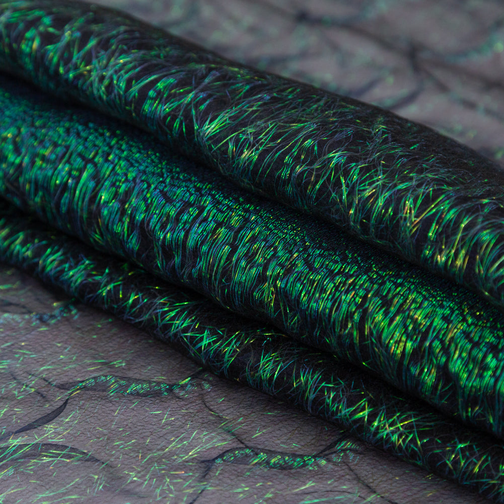Metallic Green and Blue Iridescent Striped Double Layer Organza - Detail