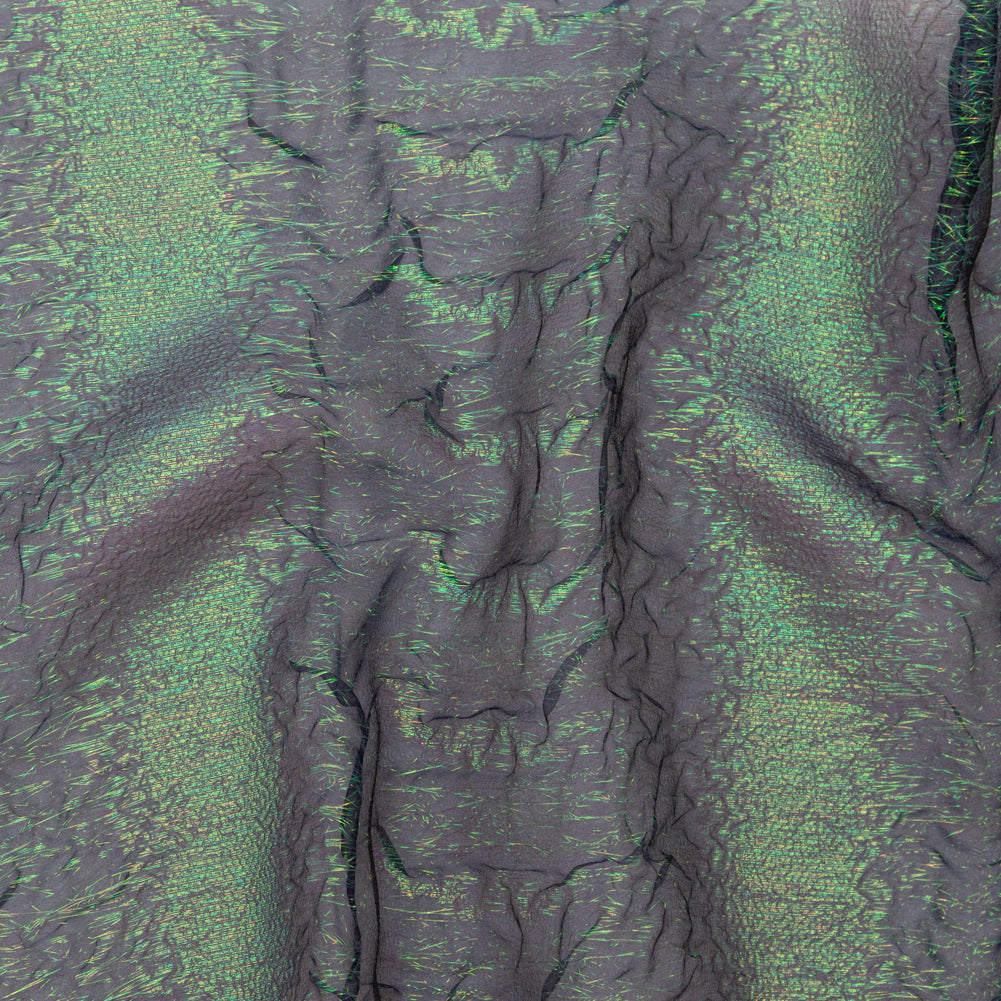 Metallic Green and Blue Iridescent Striped Double Layer Organza