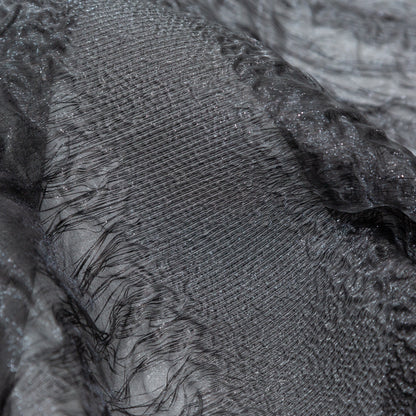 Metallic Double Layer Organza - Black and Silver Iridescent Stripes Full