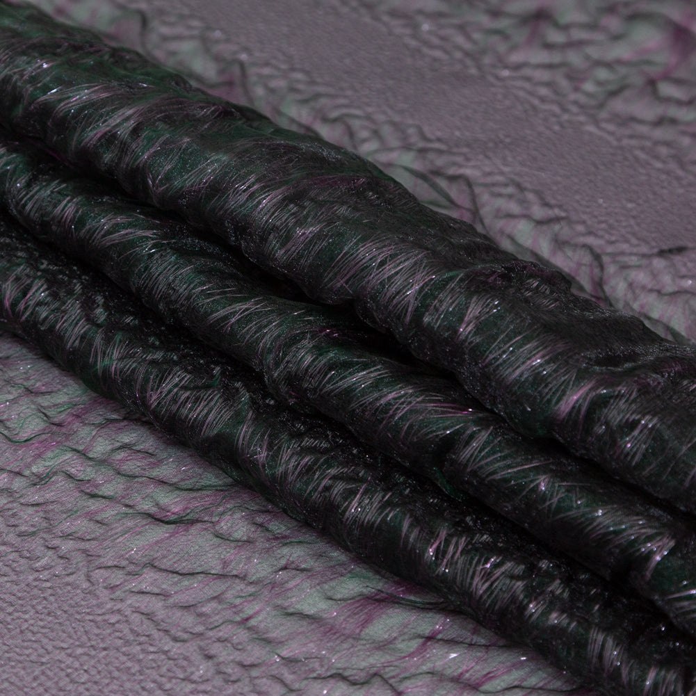 Metallic Purple and Green Iridescent Striped Double Layer Organza - Detail