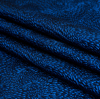 Metallic Royal Blue Floral Double-Layer Organza Brocade Detail