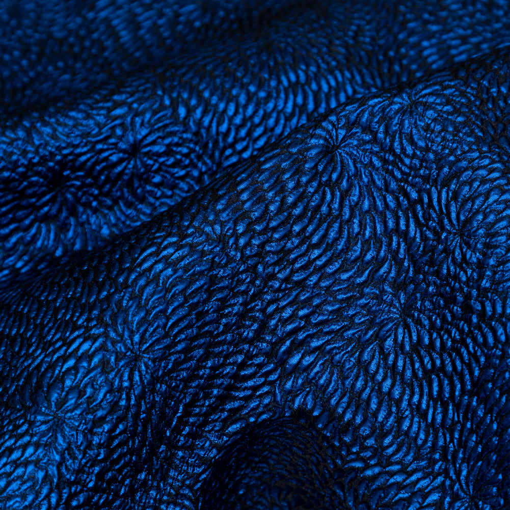 Metallic Royal Blue Floral Double-Layer Organza Brocade Full