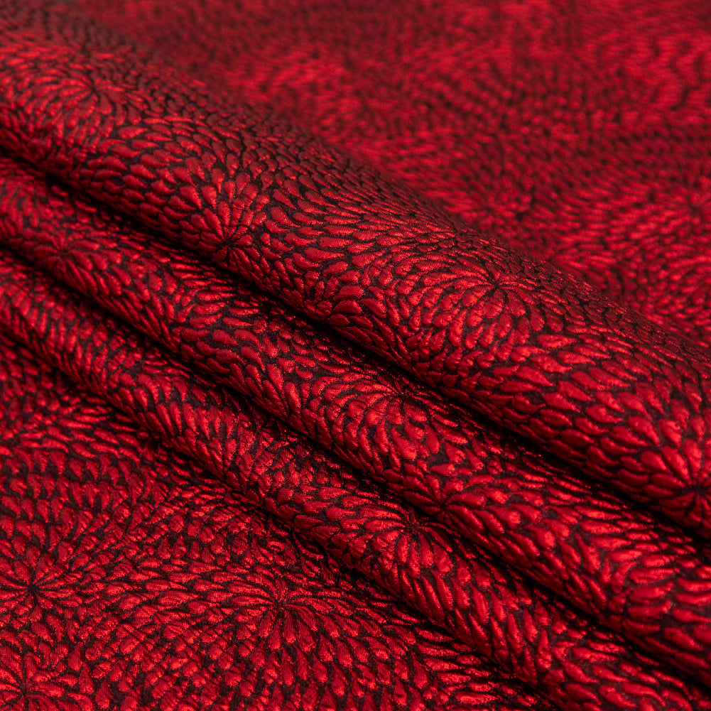 Metallic Red and Black Floral Double-Layer Organza Brocade Detail