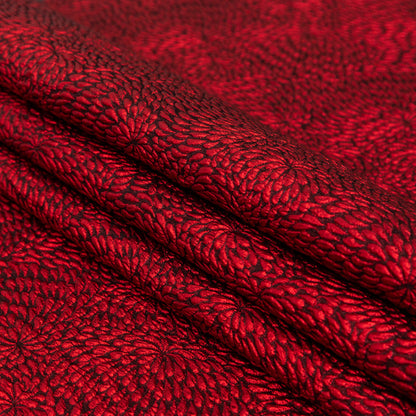 Metallic Red and Black Floral Double-Layer Organza Brocade Detail