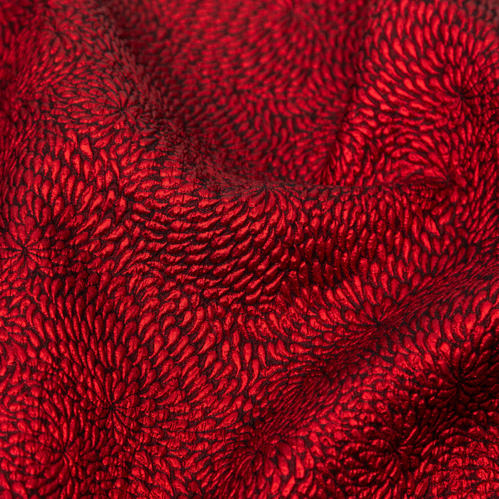 Metallic Red and Black Floral Double-Layer Organza Brocade Full