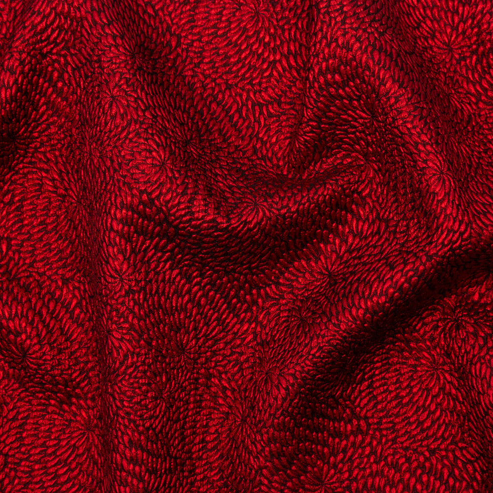 Metallic Red and Black Floral Double-Layer Organza Brocade