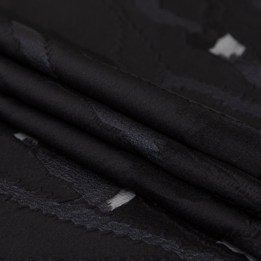 Metallic Navy and Black Luxury Crinkled Organza Burnout Brocade - Folded