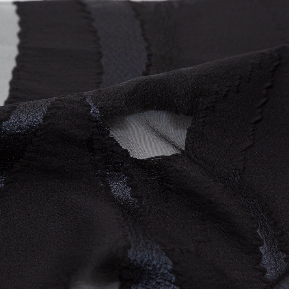 Metallic Navy and Black Luxury Crinkled Organza Burnout Brocade - Detail