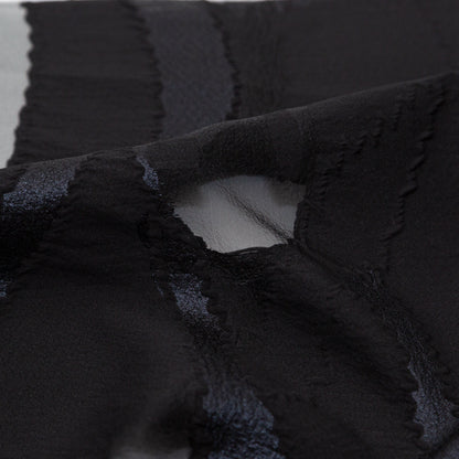 Metallic Navy and Black Luxury Crinkled Organza Burnout Brocade - Detail