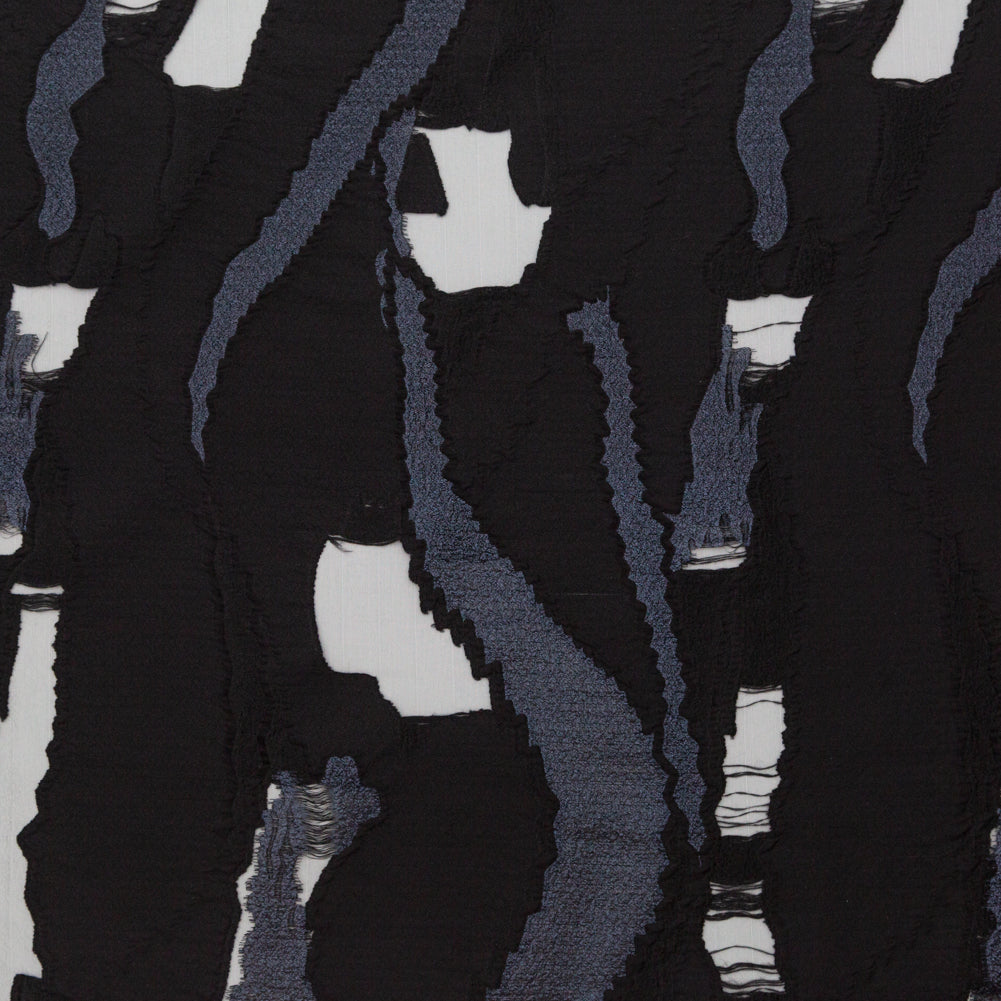 Metallic Navy and Black Luxury Crinkled Organza Burnout Brocade