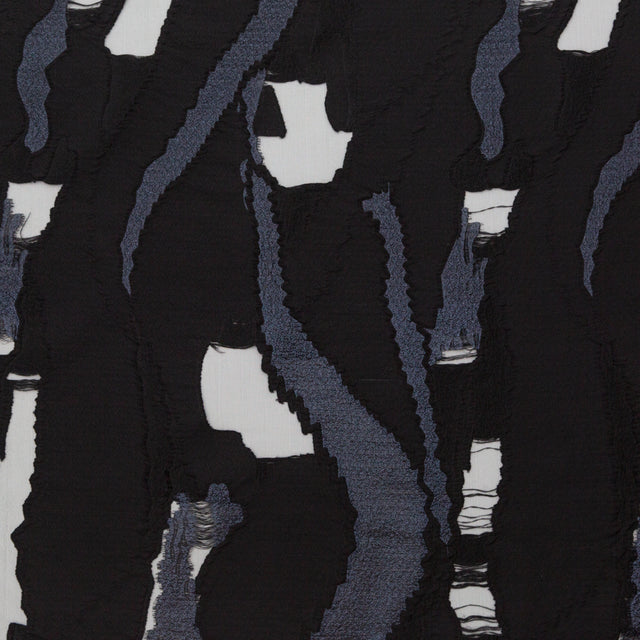 Metallic Navy and Black Luxury Crinkled Organza Burnout Brocade