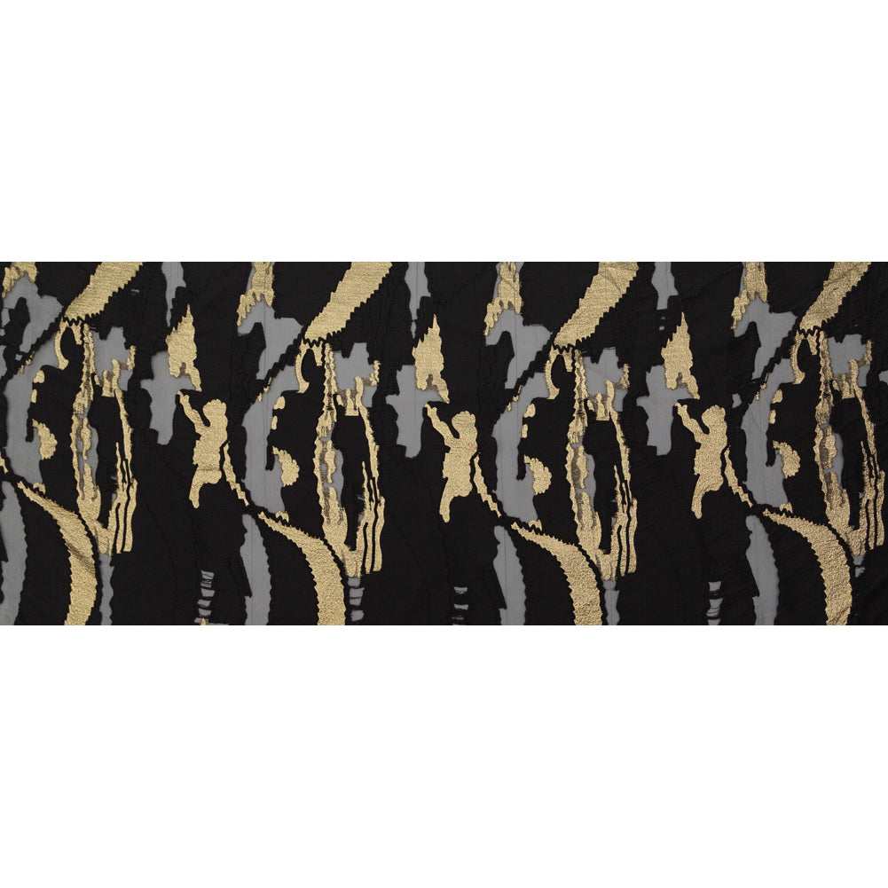Metallic Gold and Black Luxury Crinkled Organza Burnout Brocade Full