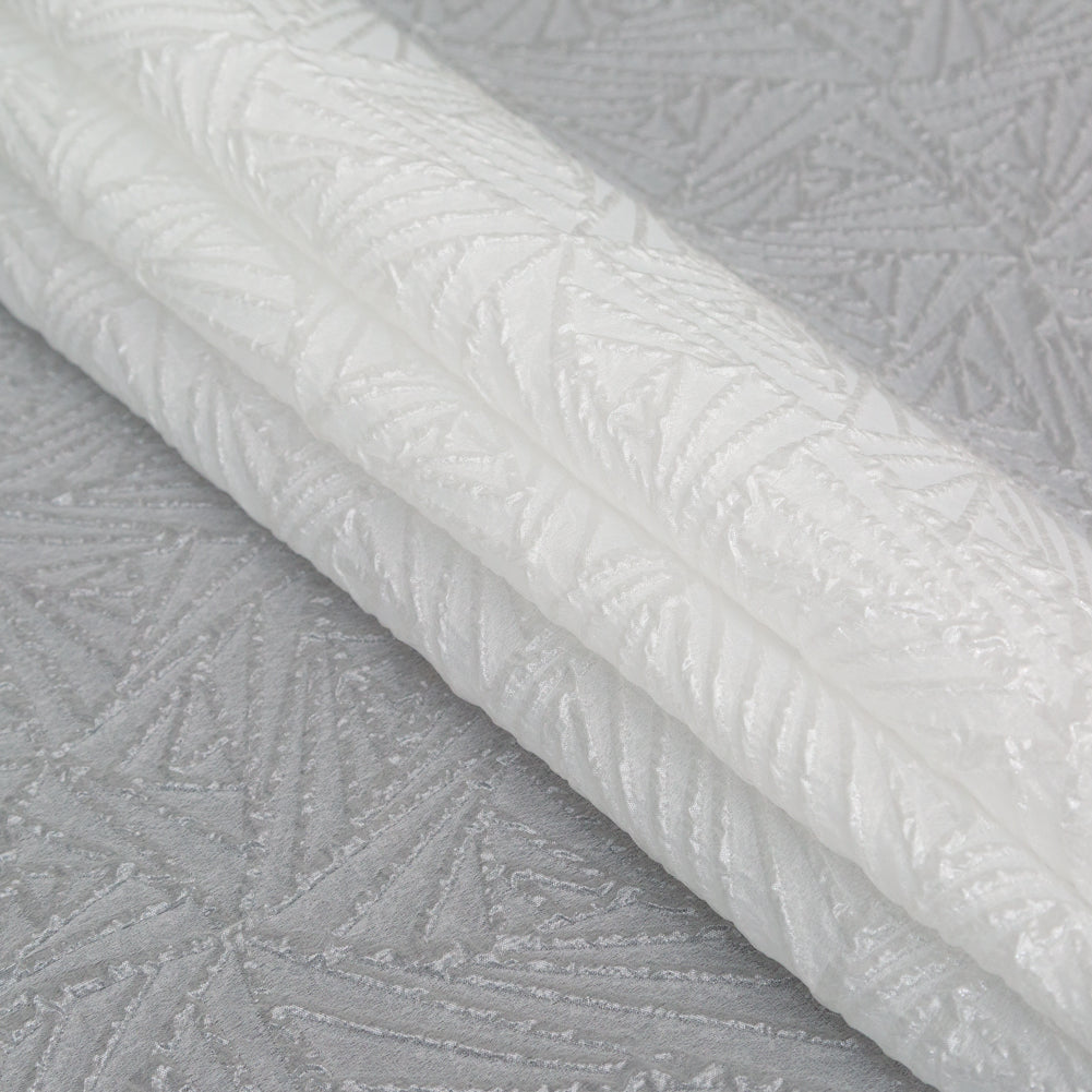 Luminous White Geometric Double-Layer Creped Organza Brocade Detail
