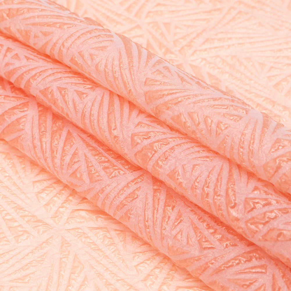 Luminous Coral Geometric Double-Layer Creped Organza Brocade - Detail