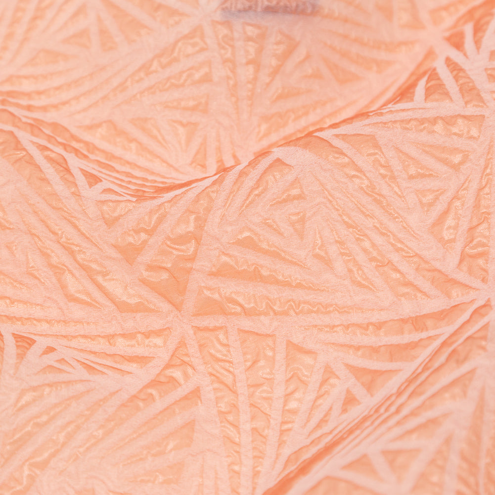 Luminous Coral Geometric Double-Layer Creped Organza Brocade - Full