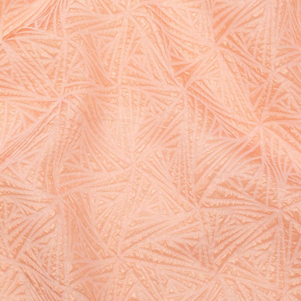 Luminous Coral Geometric Double-Layer Creped Organza Brocade