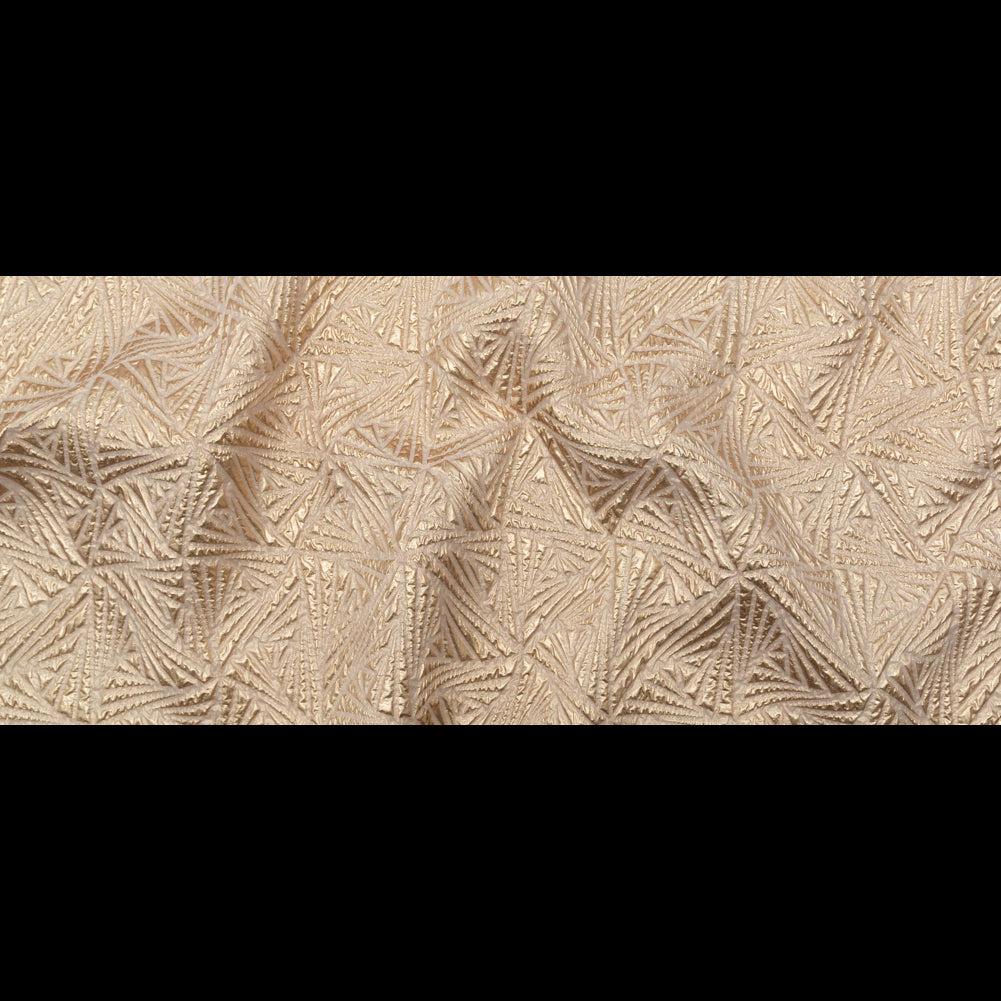 Luminous Gold Geometric Double-Layer Creped Organza Brocade - Folded